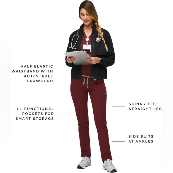 FIGS Technical Collection Burgundy Pants Scrubs Size S Hospital Work Nurse RN - Picture 1 of 8